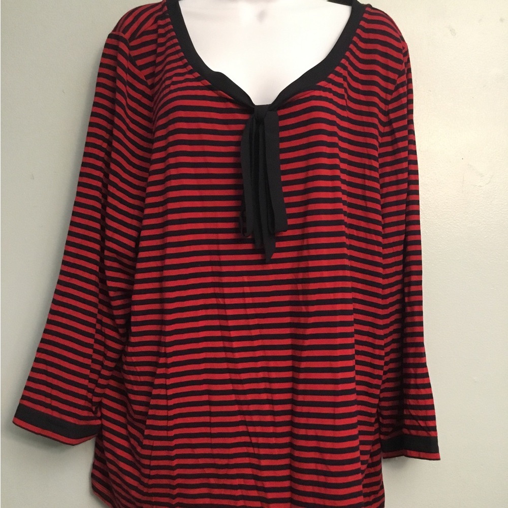 Talbots Bold Red and Navy Striped Top - Picture 2 of 14